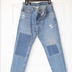 Patched 32x30 Light Wash Jeans - A&F Langdon Slim